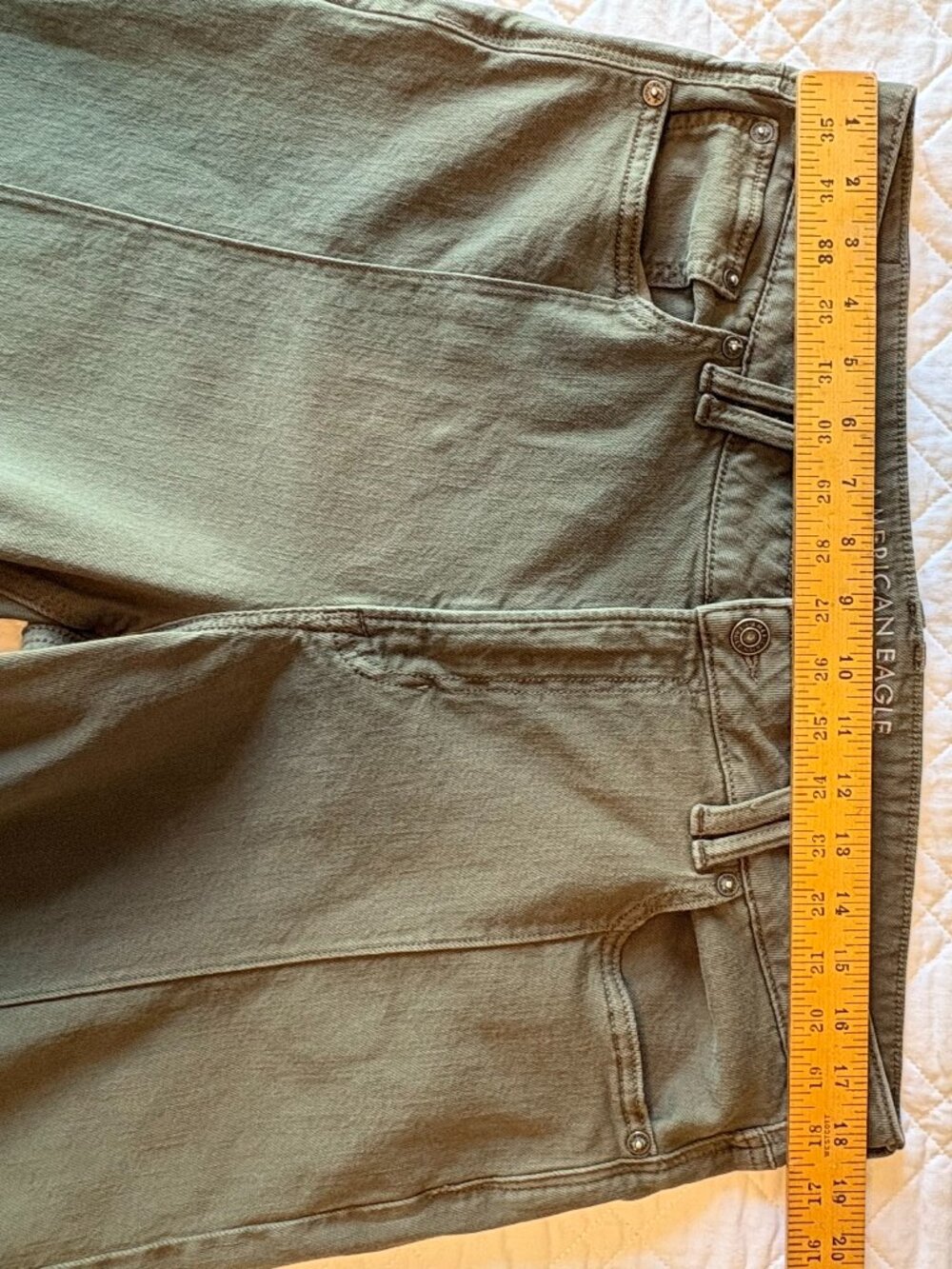 American Eagle Low-Rise Baggy Wide-Leg Jeans Size 14 Olive Green Stretch Y2K - Picture 10 of 10